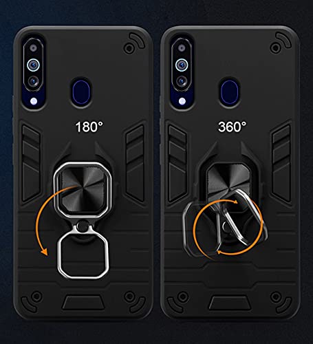 Image of Pikkme D5 Tough Armor Bumper Back Cover Case for Samsung Galaxy M40 |Ring Holder & Kickstand in-Built (Black)