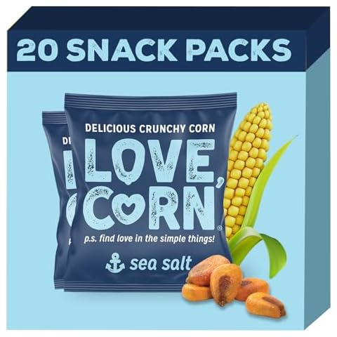 LOVE CORN Sea Salt 0.7oz x 20 Bags - Delicious Crunchy Corn - Healthy Family Snacks - Gluten Free, Kosher, NON-GMO - Alternative for Chips, Nuts, Crackers & Pretzels - Perfect for Charcuterie Boards Cover
