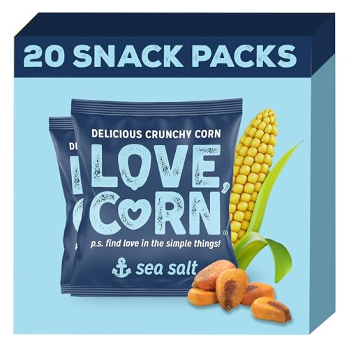 LOVE CORN Sea Salt 0.7oz x 20 Bags - Delicious Crunchy Corn - Healthy Family Snacks - Gluten Free, Kosher, NON-GMO - Alternative for Chips, Nuts, Crackers & Pretzels - Perfect for Charcuterie Boards