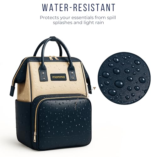 Image of MAMMA Vegan Leather Diaper Bag for Mothers for Travel, Baby Bag for Mother Travel, Diaper Bag for Baby, 12 Pockets Waterproof Diaper Bags for Mom, Hospital Bag for Delivery Women | 9 Months Warranty