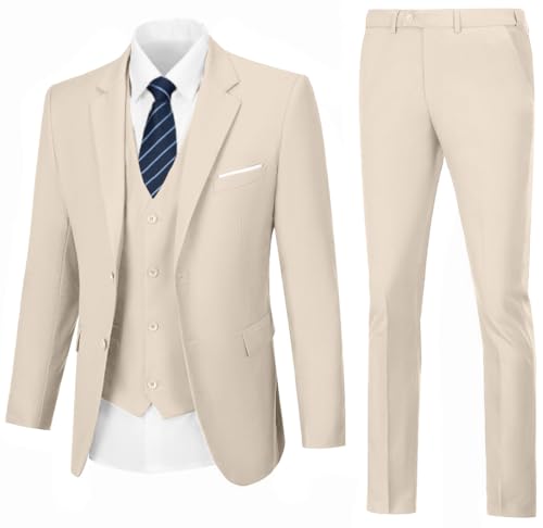 Image of WOMS Men's 3 Piece Suit Slim Fit,Mens Wedding Suit Groom Prom Tuxedo