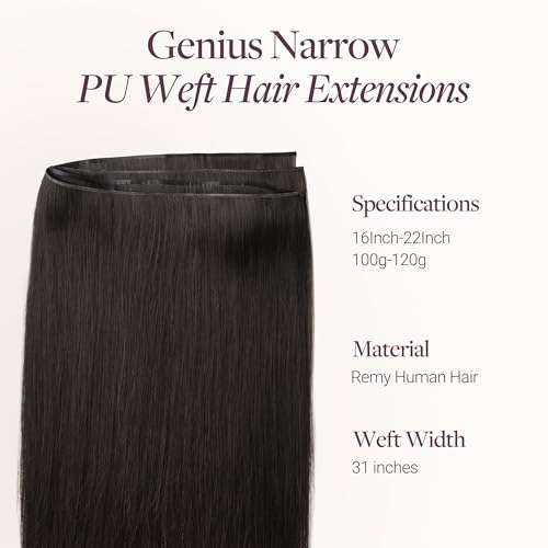 Image of GOO GOO Genius Narrow Edge PU Weft Hair Extensions Human Hair, Invisible Sew in Hair Extensions Human Hair, 2 Dark Brown 22 Inch 120g, Seamless Soft Lightweight