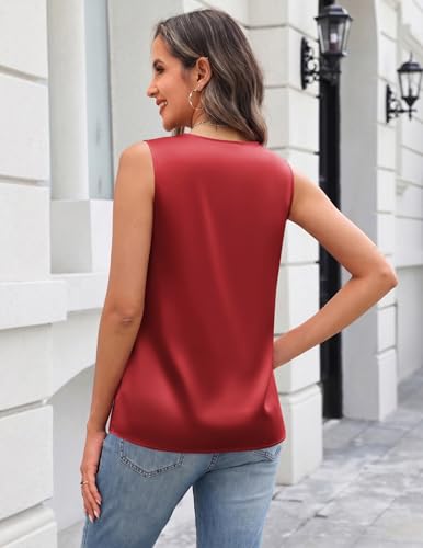 Zeagoo Spring Tops for Women 2026 V Neck Sleeveless Silk Tank Tops Red - image 2
