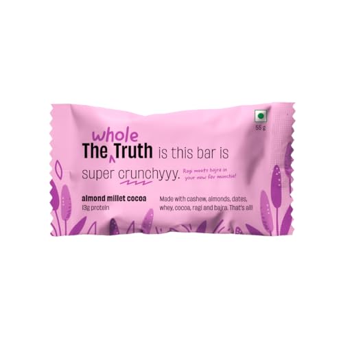 The Whole Truth 13g Protein Bar Almond Millet Cocoa Pack of 6 x 55g No Refined Sugar No Added Flavours No Preservatives