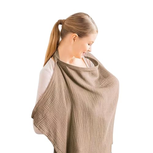 Breastfeeding Cover Nursing Cover - 360° Full Coverage, Lightweight, Adjustable Strap, Multi-Use Car Seat/Stroller Canopy, Soft Breathable, Camel