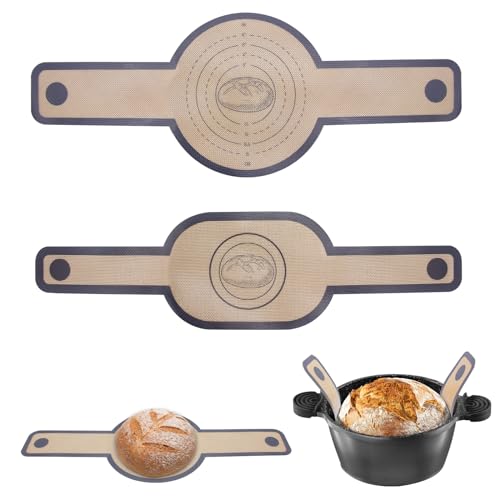 Silicone Bread Sling Oval and Round - Best Japan Silicone Non-Stick & Easy Clean Reusable Oval Silicone Baking Mat for Dutch Oven with Long Handles Sourdough Bread Baking mat Tools Supplier Liner