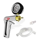 LeLuv Vacuum Pump Grey Maxi Ergonomic Handle with Rubber-Protected Gauge and Release Valve - Bundle with Clear Hose and Fitting