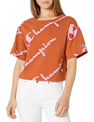 Champion LIFE Women's Cropped TEE-Print, Dropshadowscriptornamentalrust, X Small