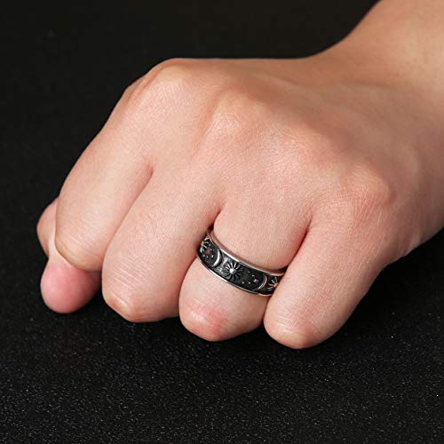 Hzman 8Mm Moon Star Sun Statement Ring Stainless Steel Boho Jewelry For Women Men (Silver, 9) #TOP5