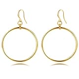 YKKZART Gold Dangle Earrings 14k Gold Plated Big Circle Dangle Earrings Minimalist Lightweight High Polished Tube Hoop Drop Earrings for Women Mother's Day Earrings Gift