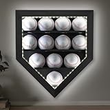 GYaozii Baseball-Vitrine mit Licht, LED-Baseball-Halter, Schattenbox für 12 Baseball-Display, HD-Acryl-Front, UV-Schutz, Holzrahmen zum Sammeln von signierten Bällen, exquisite Souvenirs