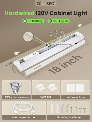 Image of ALUSSO Hardwired 120V Under Cabinet Lighting 18 Inch Counter Kitchen Closet