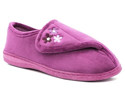 Dr Keller Womens Lightweight Faux Fur Wide Opening Touch Fasten Diabetic Orthopaedic Slippers (Purple, UK Footwear Size System, Adult, Women, Numeric, Medium, 4)