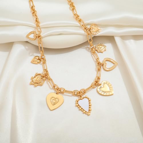 LILIE&WHITE Gold Cross Charms Necklace Trendy Heart Pendant Necklace Chunky Gold Necklaces Fashion Pearl Heart Flower Choker Necklaces Jewelry4