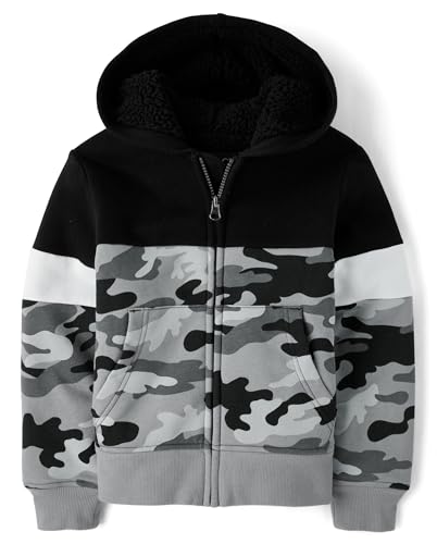 Image of The Children's Place boys Long Sleeve, Sherpa Lined, Zip-front Hoodie Sweatshirt