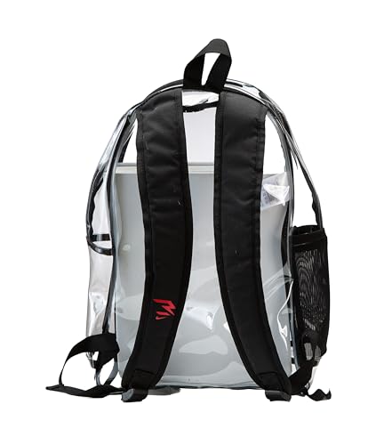 Image of Nike 3 Brand Clear Backpack - Black - One Size (23L) | See through school bookbag for boys, girls, men, women. Zip main compartment, side mesh bottle pocket, padded shoulder straps