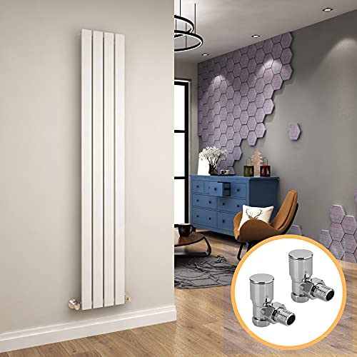 Image of ELEGANT 1800 x 300 mm Vertical Column Designer Radiators White Single Flat Panel Modern Bathroom Central Heating Rad Tall Upright Radiator with Valves 15 mm