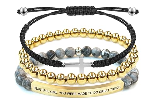 YOYONY Inspirational Bible Verse Faith Hope Love Christian Cross Natural Stackable Bracelets For Women Mother Daughter Girls,Gift for Her. (BEAUTIFUL GIRL,YOU WERE MADE TO DO GREAT THINGS)