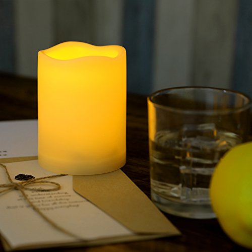 Outdoor Flameless Led Candles With Timer - Waterproof Plastic Resin Realistic Flickering Battery Operated Led Pillar Candles Wedding Party Garden Decoration Long Lasting 1500H Battery Life 3X4 Inch #TOP5