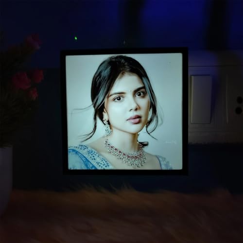 Image of Personalized Square Night LED Lamp with Custom Photo & Text | 4 x 4 Inch Plastic Night Light | Plug-in AC Powered | Custom Gift for Birthday, Anniversary, Home Decor & All Occasions (Black)