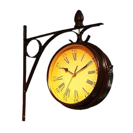 Double Sided Wall Clock Vintage Wrought Iron Round Clock for Outdoor Garden Decoration Black review