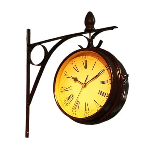 Double Sided Wall Clock Vintage Wrought Iron Round Clock for Outdoor Garden Decoration Black