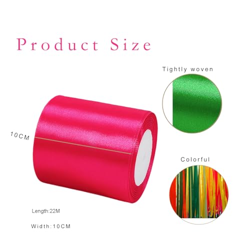 Wide Hot Pink Ribbon 100mm Satin Ribbons for Gift Wrapping 22m 3.9Inch Cake Ribbon Silk Thick Ribbons Rose for Crafting Christmas - Image 2