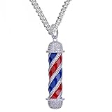 metaltree98 Men's New Mini Brass Silver Barber Shop Pendant With 24” Cuban Chain BCH 15108 S