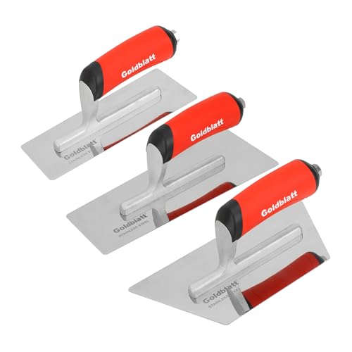 Goldblatt Venetian Plaster Finishing Trowel Set, 3 Pieces Polished Stainless Steel Drywall & Concrete Trowels with Soft Grip Handle, Paint Plastering & Marmorino Finishing Tools, Trapezoid Blade