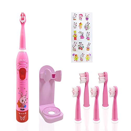Kids Sonic Electric Toothbrushes for Children Kids, 6 Modes 2-Min Timer, 6 Brush Heads, USB Rechargeable Power Smart Toothbrush for Girls Oral-Care Age 3-16 with Wall Mounted Holder (Pink) - OJV 8630