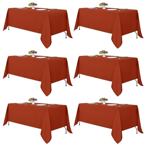 Fitable Rust Rectangle Tablecloths for 6 Foot Tables, 6 Pack - 70 x 108 Inches - Stain Resistant and Washable Fall Table Clothes, Polyester Fabric Table Covers for Wedding, Party, Banquet, Buffect