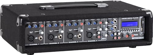 Pronomic PM42U MKII Powermixer 4 canaux - Console mixage avec ampli 2x100W, lecteur MP3 USB/SD,...