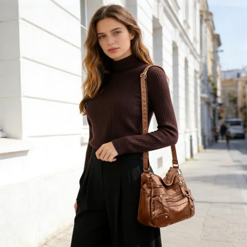 Image of WITERY Crossboby Bag for Women - Soft PU Leather Multi-Pocket Shoulder Bag Handbag with Adjustable Strap