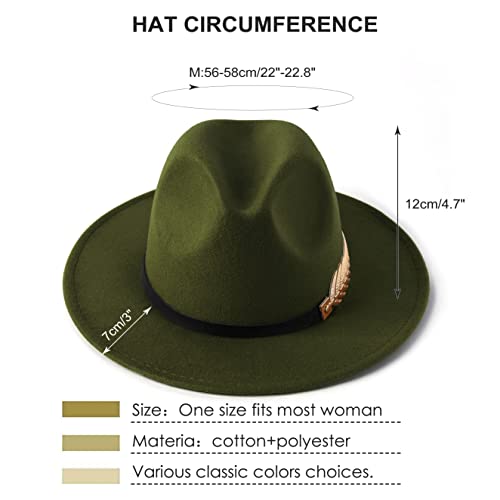 Hudanhuwei Women's Wide Brim Fedora Panama Hat With Metal Belt Buckle Green-1 #TOP4