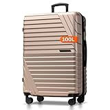 Hartschalenkoffer XL Groß - 100L Volumen erweiterbar auf 117L - 158cm Gurtmaß - 8 Rollen 360° drehbar - Leichter Koffer mit TSA Schloss & Teleskopgestänge - Reisekoffer mit Rollen (champagner, XL)