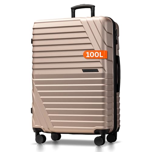 Hartschalenkoffer XL Groß - 100L Volumen erweiterbar auf 117L - 158cm Gurtmaß - 8 Rollen 360° drehbar - Leichter Koffer mit TSA Schloss & Teleskopgestänge - Reisekoffer mit Rollen (champagner, XL)