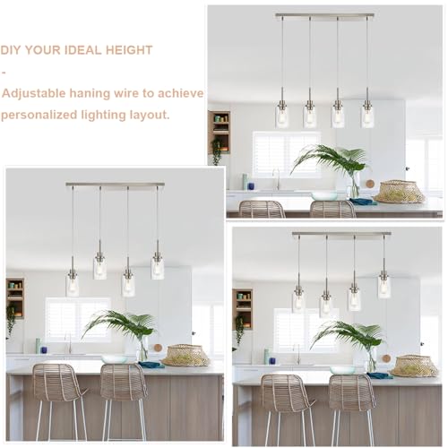 WINSHEN 4-Lights Pendant Light Fixtures, Modern Brushed Nickel Kitchen Island Lighting with Clear Glass Shade, Adjustable Hanging Ceiling Lamp by WINSHEN - Used condition - Image 3