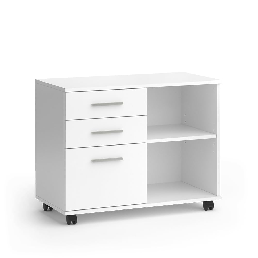 Vicco Piedistalli mobili Delf, Bianco, 40 x 80 cm con 3 cassetti, utilizzabile in modo flessibile con ruote per un facile cambio di posizione