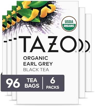 TAZO Earl Grey Organic Black Tea with Bergamot Flavor, High Caffeine Premium Tea for Morning and Afternoon Pick-Me-Up, 16 Count Pack of 6 (96 Total Tea Bags)