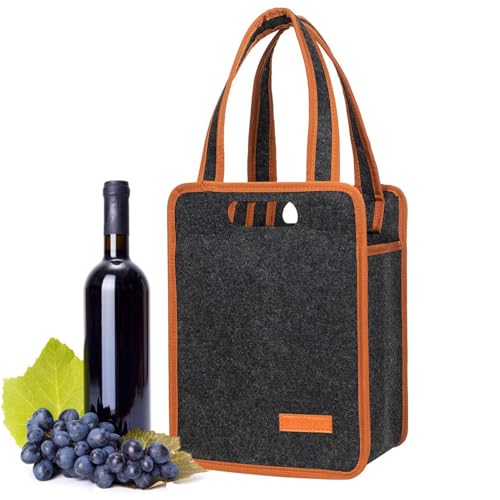 Bolsa de fieltro para botellas de vino | Bolsa de vino para 6 botellas | Bolsas protectoras de viaje para botellas de vino con asa | Bolsa de transporte de fieltro portátil para viajes, barbacoas,
