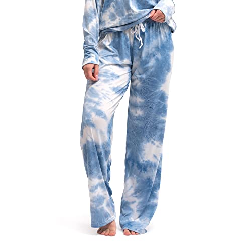 Hello Mello Dyes The Limit Lounge Pants Soft Womens Pajama Tie Dye Bottoms Casual Lounge Wear Elastic Waistband Drawstring Tie - Blue, Small/Medium #TOP6