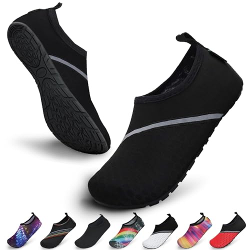 SAGUARO Badeschuhe Wasserschuhe Neoprenschuhe Frauen Barfuß Schwimmschuhe Strandschuhe Tauchschuhe Wassersport Surf Aqua Schuhe für Damen Herren(Schwarz, 38/39 EU)