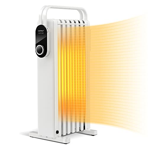 COSTWAY Oil Filled Radiator Heater 1500W, Electric Space Heater with Foldable Hanging Rack, 3 Heat Settings, Dual Safety Protection, Portable Oil Radiant Heater for Indoor Use Home Office (White)