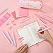 AmazingSpark 27 Pcs Valentines Pink Coquette Bow Gift for Girl Pink Stationery Set Office Supplies Bow Journal Notebook 16oz Glass Cup Highlighters Pens Sticky Notes Paper Clips for Women Student