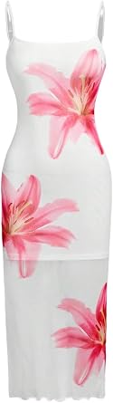 SHENHE Girls Floral Sundress Boho Spaghetti Strap Summer Vacation Beach Bodycon Maxi Dress