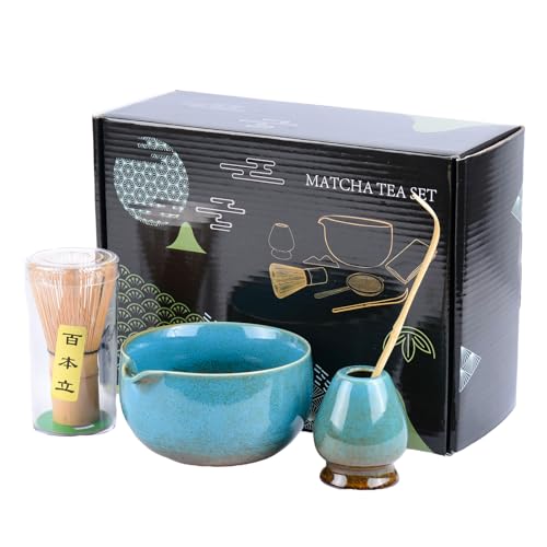 TOLASTO Matcha Set | 4-teiliges Bambus Matcha Set mit Keramikschale (500ml) | Traditionelles Japanisches Teezeremonie-Se...