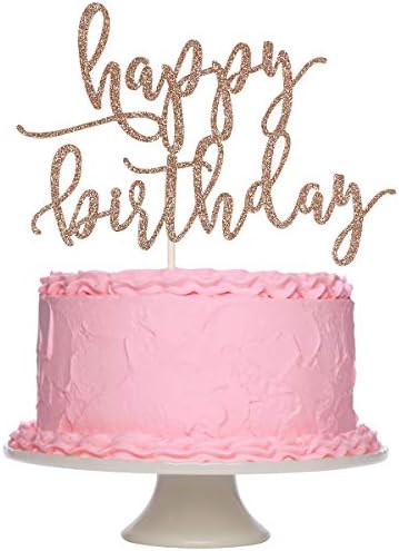 Happy Birthday Cake Topper Rose Gold Glitter, Girls Birthday Cake Topper, Women Birthday Cake Toppers for Rose Gold Birthday Party Cake Decorations