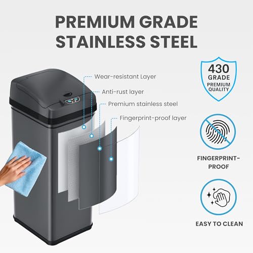 Image of iTouchless 13 Gal Sensor Kitchen Trash Can with Lid | Pet Lock Odor Filter