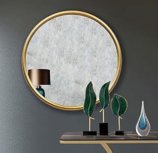 RUIDOZ Round Wall Mirror Gold Metal Frame Mirrors Wall Mount Hook Offered for Home Decor 45cm -UKMR01