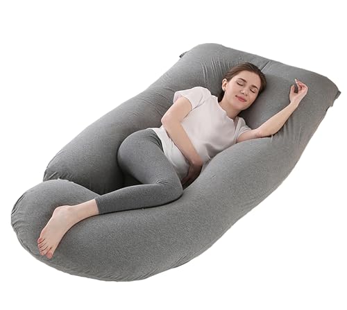 Pregnancy Pillow J-Shaped Full Body Pillow,59 inch with Jersey Cover Easy to Remove and Wash, Support Pregnant Women's Backs Legs and HIPS, Improve Sleep,Pregnancy Pillow for Women ,Dark Grey